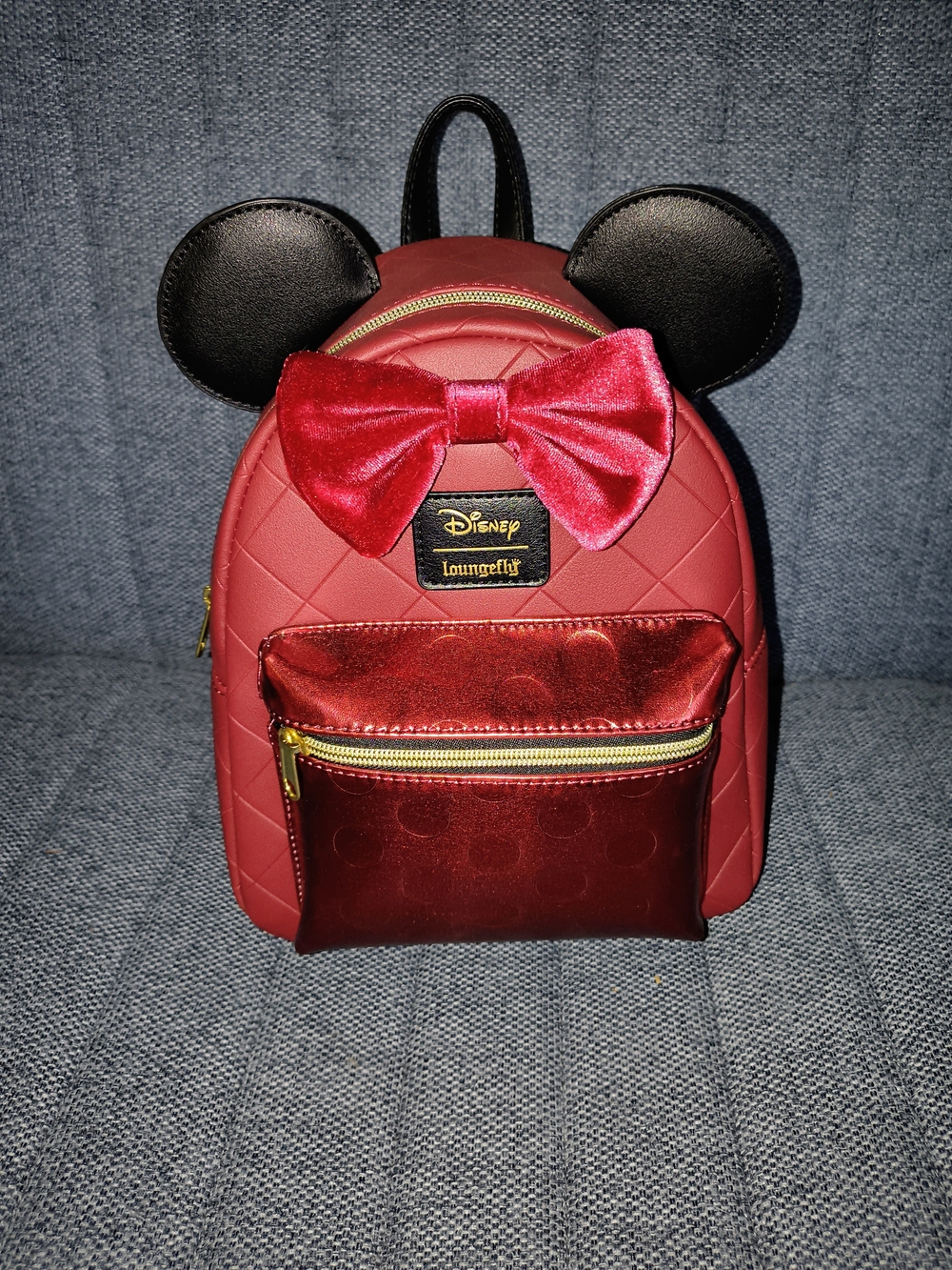Disney Red Minnie Mouse Velvet Bow Backpack